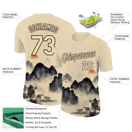 3D Mountain Performance T-Shirt - Personalized Cream Black Color for Outdoor Activities Personalized City Cream Black 3D