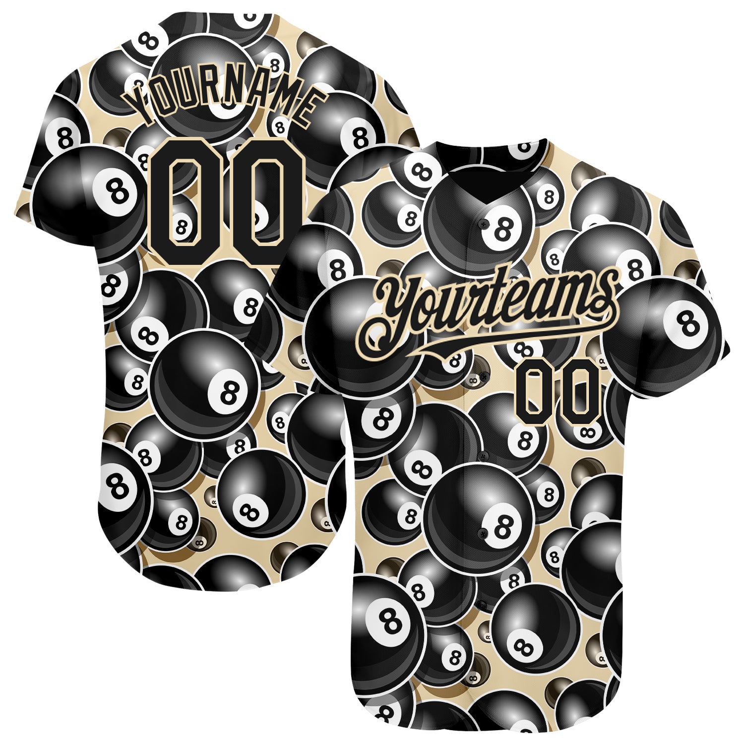 Custom Name Number Baseball Jersey with 3D Pattern Design for Billiards Snooker 8 Ball - Personalized City Cream Black Team Wear