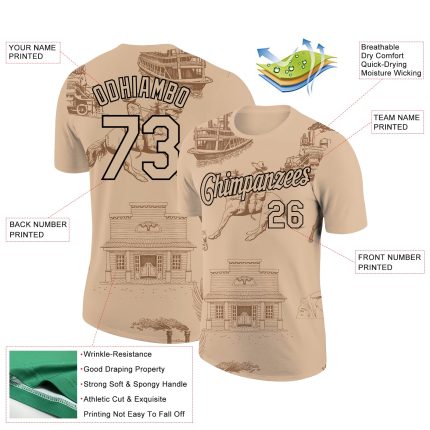 Personalized 3D Pattern Cowboy Rodeo T-Shirt - Cream and Black Performance Tee Personalized City Cream Black 3D Pattern Design
