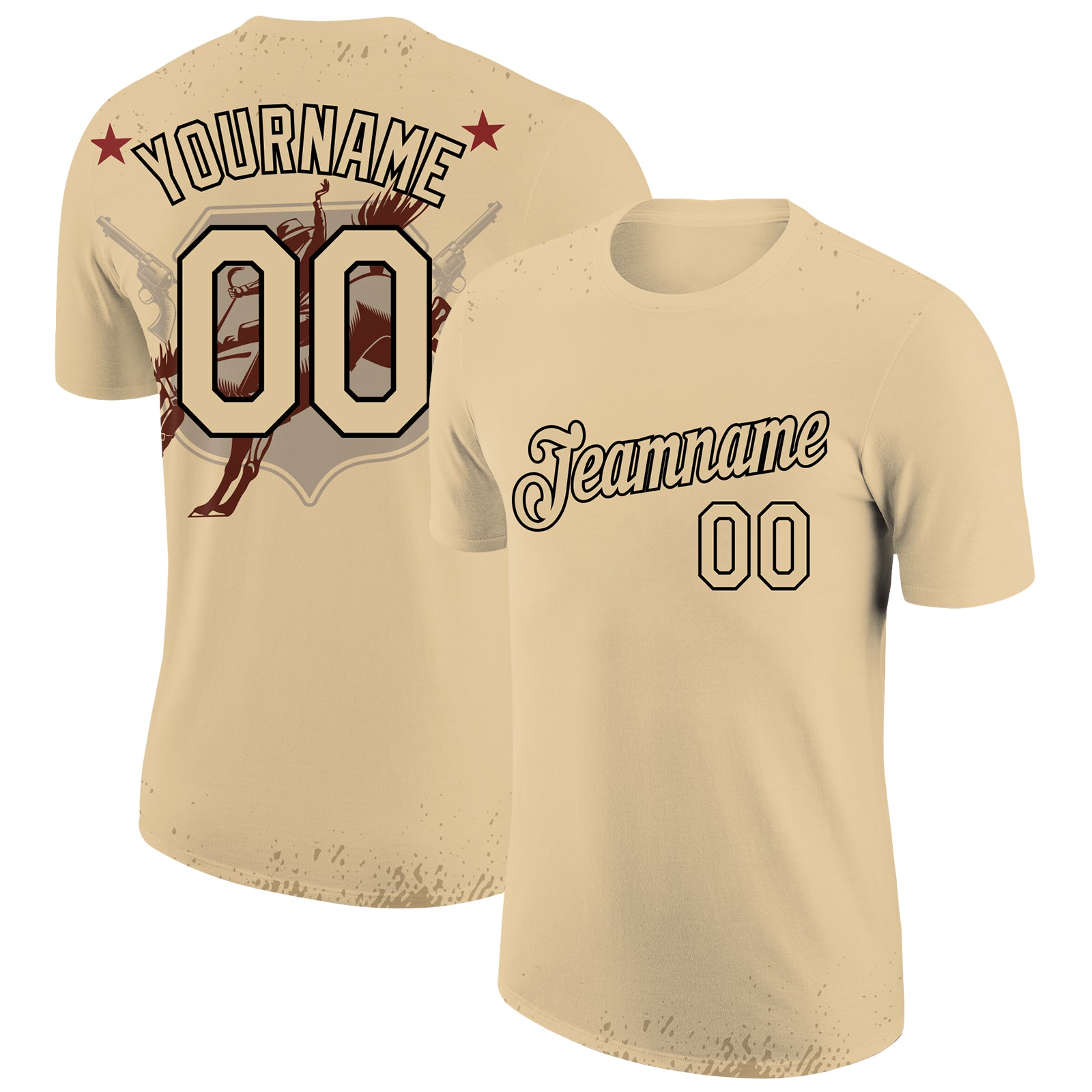 Custom Name and Number Cowboy Rodeo Performance T-Shirt - Personalized City Cream Black 3D Pattern Design Personalized City