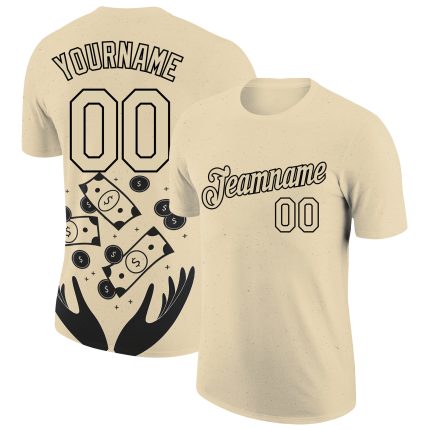 Custom Name and Number Dollar Sign Money Theme Performance T-Shirt - Personalized 3D City Cream Black Design Personalized