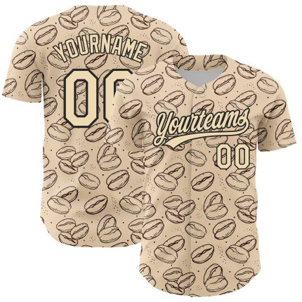 Custom Name and Number Baseball Jersey for International Coffee Day - Personalized 3D Pattern Design in Cream and Black Personalized
