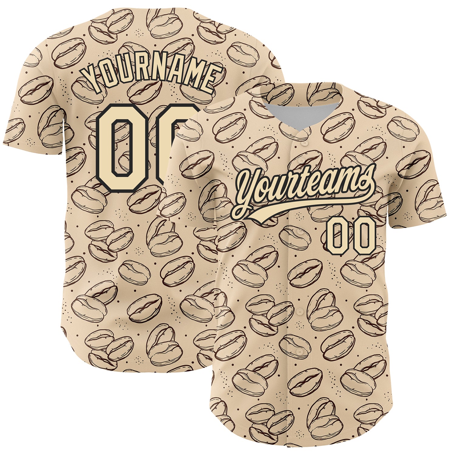 Custom Name and Number Baseball Jersey for International Coffee Day - Personalized 3D Pattern Design in Cream and Black Personalized