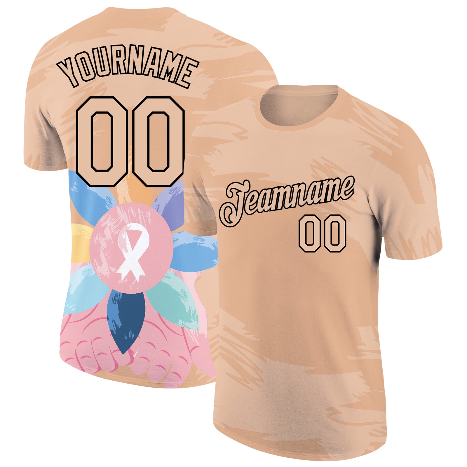 Custom Name and Number Performance T-Shirt for World Cancer Day - Personalized Black Cream 3D Pattern Design Team Apparel