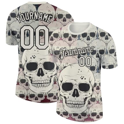 Custom 3D Skull Black Fashion Performance T-Shirt - Personalized City Design Personalized City Cream Black 3D Skull Fashion