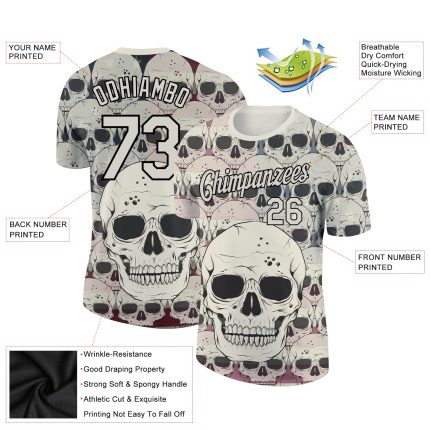 Custom 3D Skull Black Fashion Performance T-Shirt - Personalized City Design Personalized City Cream Black 3D Skull Fashion