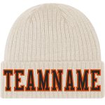 Custom City Cream Black-Orange Knit Hat with Stitched Cuff - Personalized Fashion Beanie Personalized City Cream Black-Orange