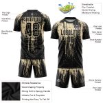 Custom black and cream soccer jersey, detail of the printed panel