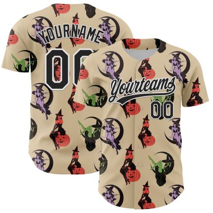 Custom Halloween Baseball Jersey 3D Black-White Cream Team Design with Name and Number - Personalized Authentic Style Personalized