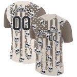 Custom Name and Number American Flag 3D Skull Performance T-Shirt - Personalized City Cream Black-White Tee Personalized