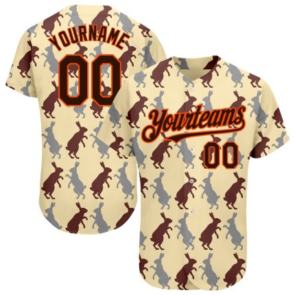 Personalized Brown-Orange 3D Rabbit Baseball Jersey for City Fans Personalized City Cream Brown-Orange 3D Rabbit Baseball