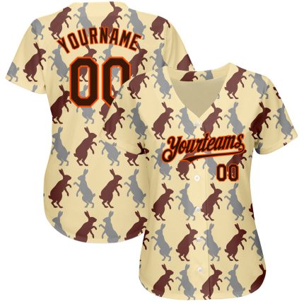 Personalized Brown-Orange 3D Rabbit Baseball Jersey for City Fans Personalized City Cream Brown-Orange 3D Rabbit Baseball
