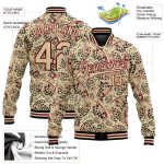 Personalized Crimson-Black 3D Animal Print Varsity Letterman Bomber Jacket - Custom City Design Personalized City Cream Crimson-Black