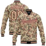 Personalized Crimson-Black 3D Animal Print Varsity Letterman Bomber Jacket - Custom City Design Personalized City Cream Crimson-Black