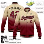 Personalized Crimson Black Varsity Bomber Jacket Full-Snap Fashion Fade Style Personalized City Cream Crimson-Black Bomber