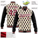 Custom Name Number Personalized Varsity Letterman Jacket 3D Pattern Design Crimson-Black Check Bomber Full-Snap Team Apparel