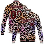 Personalized Crimson Black Leopard Print 3D Bomber Varsity Letterman Jacket Full Snap Size 2 Personalized City Cream Crimson-Black