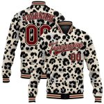 Customizable Leopard Print Varsity Jacket with Name & Number - Personalized Crimson-Black 3D Bomber Letterman Design Personalized