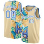 Personalized Light Blue Basketball Jersey with 3D Beach Seashells & Starfishes - Cream Design Personalized City Cream Light