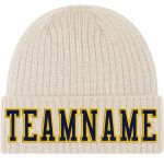 Custom Name and Number Navy-Gold Cuffed Knit Hat - Personalized City Cream Stitched Beanie Personalized City Cream Navy-Gold
