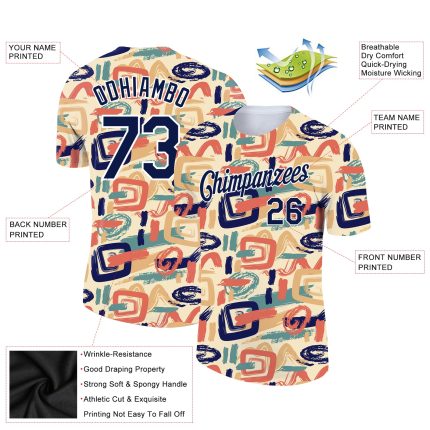 Custom Name and Number Performance T-Shirt - Personalized Abstract Doodle Design in Navy-White 3D Pattern for Team Use Personalized