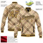 Personalized Varsity Letterman Jacket - Cream Old Gold Black Light Pink Check 3D Pattern Bomber Full-Snap Design Personalized