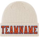 Custom Name and Number Cuffed Knit Hat in Orange-Royal for Personalized City Team Personalized City Cream Orange-Royal Stitched