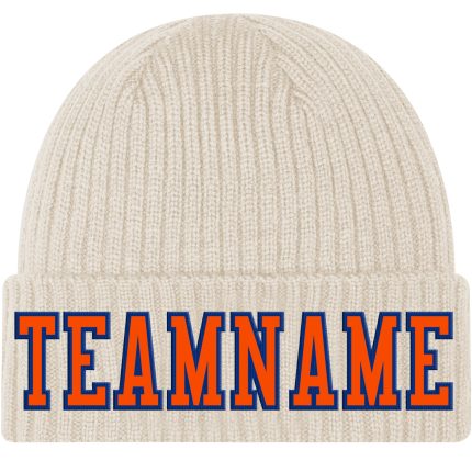 Custom Name and Number Cuffed Knit Hat in Orange-Royal for Personalized City Team Personalized City Cream Orange-Royal Stitched