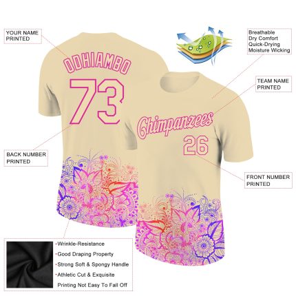 Personalized 3D Floral Design T-Shirt in City Cream Pink - High-Performance Apparel Personalized City Cream Pink 3D Floral