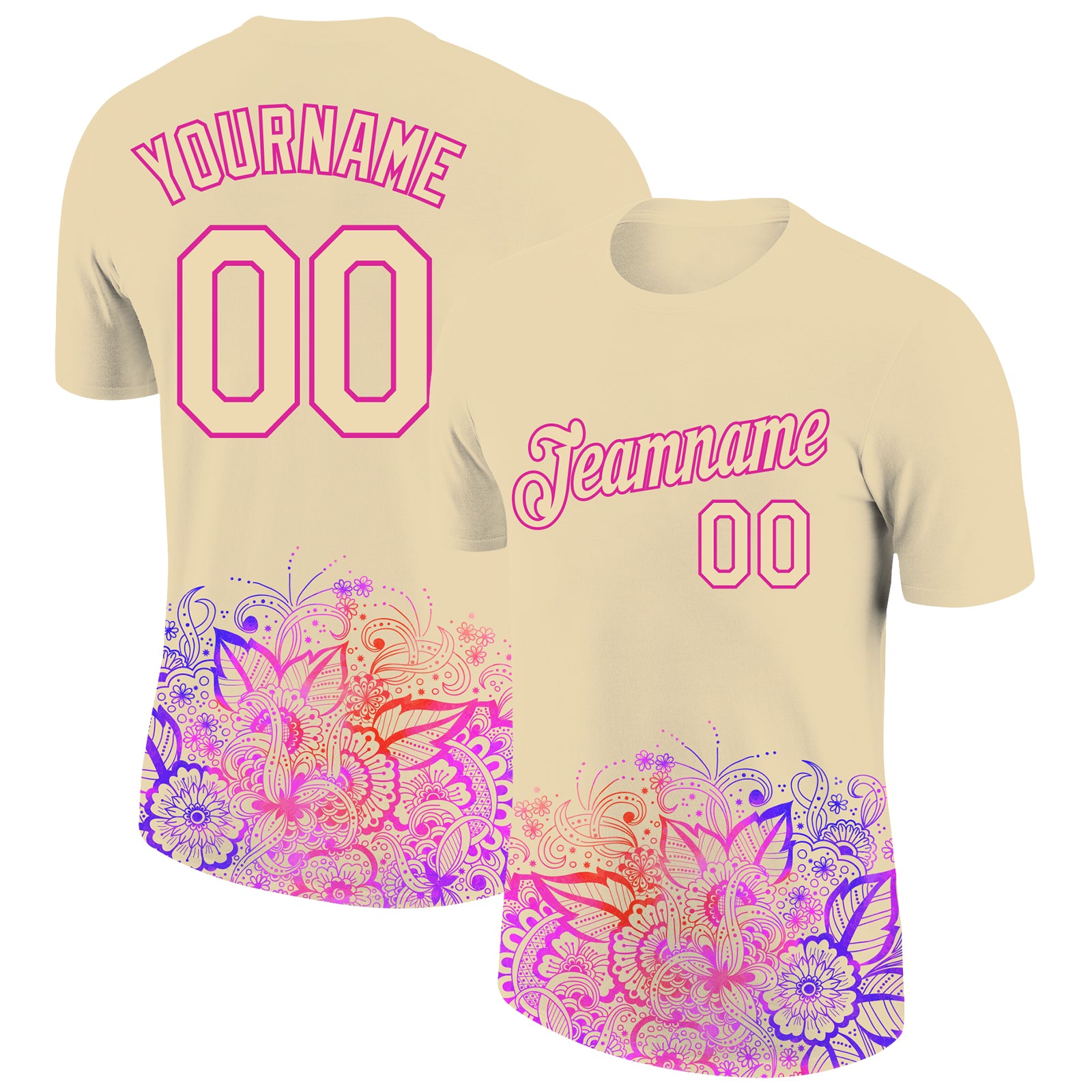 Personalized 3D Floral Design T-Shirt in City Cream Pink - High-Performance Apparel Personalized City Cream Pink 3D Floral