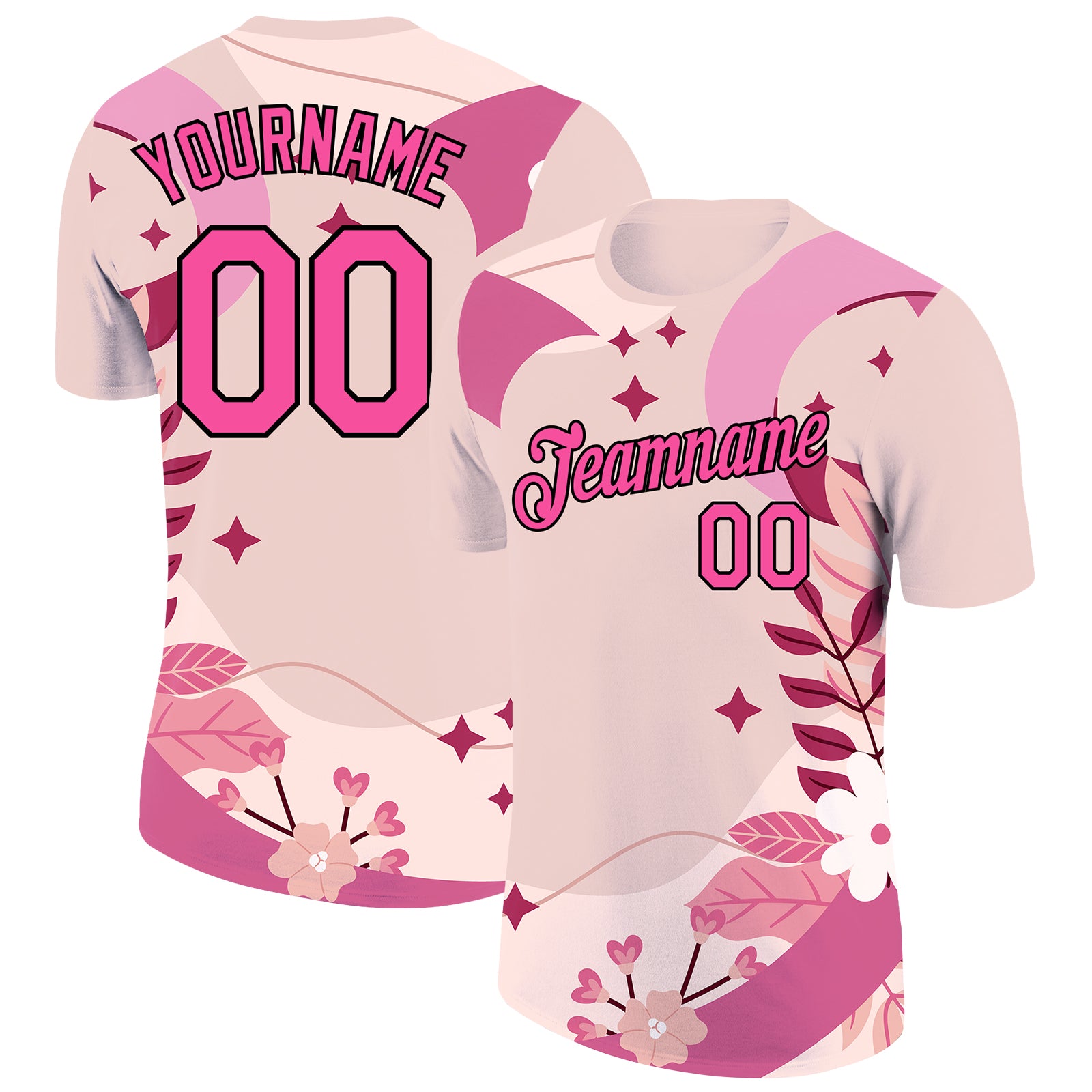 Personalized Breast Cancer Awareness Performance T-Shirt - 3D Pink Ribbon, Cream Pink and Black Personalized City Cream Pink-Black