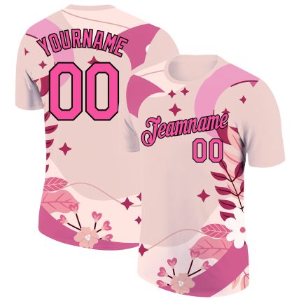 Custom Breast Cancer Pink Ribbon Performance T-Shirt - Personalized City Cream Black Team Name & Number Personalized City