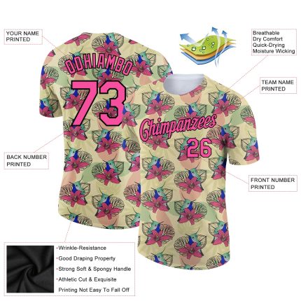 Personalized Tropical Hawaii Colibri & Flower T-Shirt - Cream Pink-Black 3D Performance Tee Personalized City Cream Pink-Black