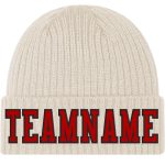 Personalized Cream Red-Black Cuffed Knit Hat for City Lovers - Custom Beanie Personalized City Cream Red-Black Stitched Cuffed
