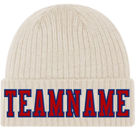 Custom Red-Royal Knit Hat for City Lovers - Personalized Stitched Cuffed Beanie Personalized City Cream Red-Royal Stitched