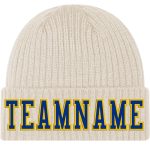 Personalized Cream Royal-Gold Cuffed Knit Hat - Custom City Beanie Personalized City Cream Royal-Gold Stitched Cuffed Knit