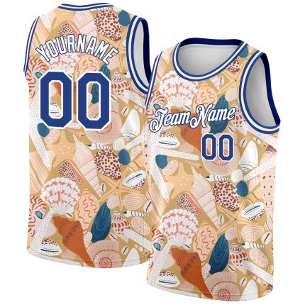 Custom Name Number Basketball Jersey 3D Pattern Beach Seashells Starfishes Royal-White Personalized City Design Personalized