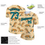 Custom Name and Number Tiger Performance T-Shirt in Cream Teal-Black 3D Pattern Design for Teams Personalized City Cream