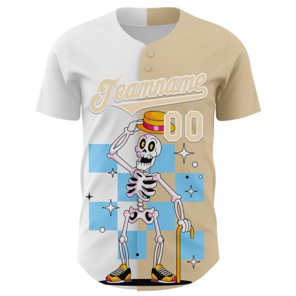 Custom 3D Pattern Skeleton Baseball Jersey with Name & Number - Personalized City Cream White Rave Design Personalized City