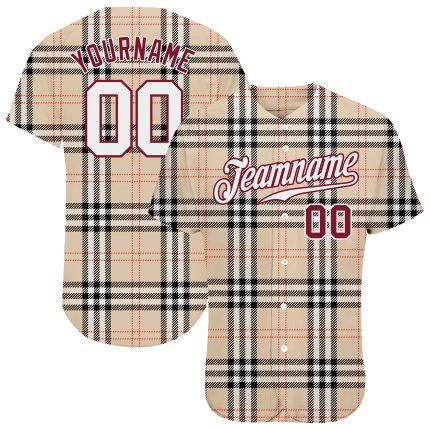 Custom 3D Scottish Checks Baseball Jersey in Cream White and Crimson Personalized City Cream White-Crimson 3D Scottish Checks