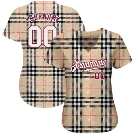 Custom 3D Scottish Checks Baseball Jersey in Cream White and Crimson Personalized City Cream White-Crimson 3D Scottish Checks