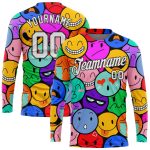 Custom Name Number Emoji 3D Pattern Long Sleeve Performance T-Shirt - Colorful White-Black Design Personalized Colorful White-Black