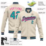 Personalized Black Pink Aqua Varsity Letterman Bomber Jacket Full-Snap Personalized Cream Aqua Black-Pink Bomber Full-Snap