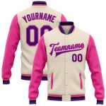 Personalized Two Tone Bomber Varsity Jacket in Cream Aqua Purple Pink Black - Full Snap Letterman Style Personalized Cream