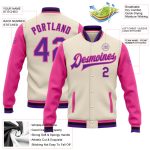 Custom Two Tone Bomber Jacket with Personalized Name and Number in Cream Aqua Purple Pink-Black Varsity Style Full-Snap Personalized