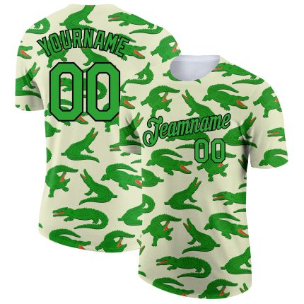 Personalized 3D Crocodile Performance T-Shirt in Cream Aurora Green-Black Personalized Cream Aurora Green-Black 3D Crocodile