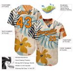 Personalized Hawaii Palm Leaves and Flowers Baseball Jersey - Custom Name & Number, Cream Bay Orange-Black 3D Pattern Design