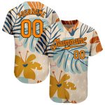 Personalized Hawaii Palm Leaves and Flowers Baseball Jersey - Custom Name & Number, Cream Bay Orange-Black 3D Pattern Design