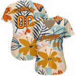 Personalized Hawaii Palm Leaves and Flowers Baseball Jersey - Custom Name & Number, Cream Bay Orange-Black 3D Pattern Design