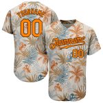 Personalized 3D Hawaii Palm Leaves Baseball Jersey in Cream Bay Orange-Brown Personalized Cream Bay Orange-Brown 3D Hawaii